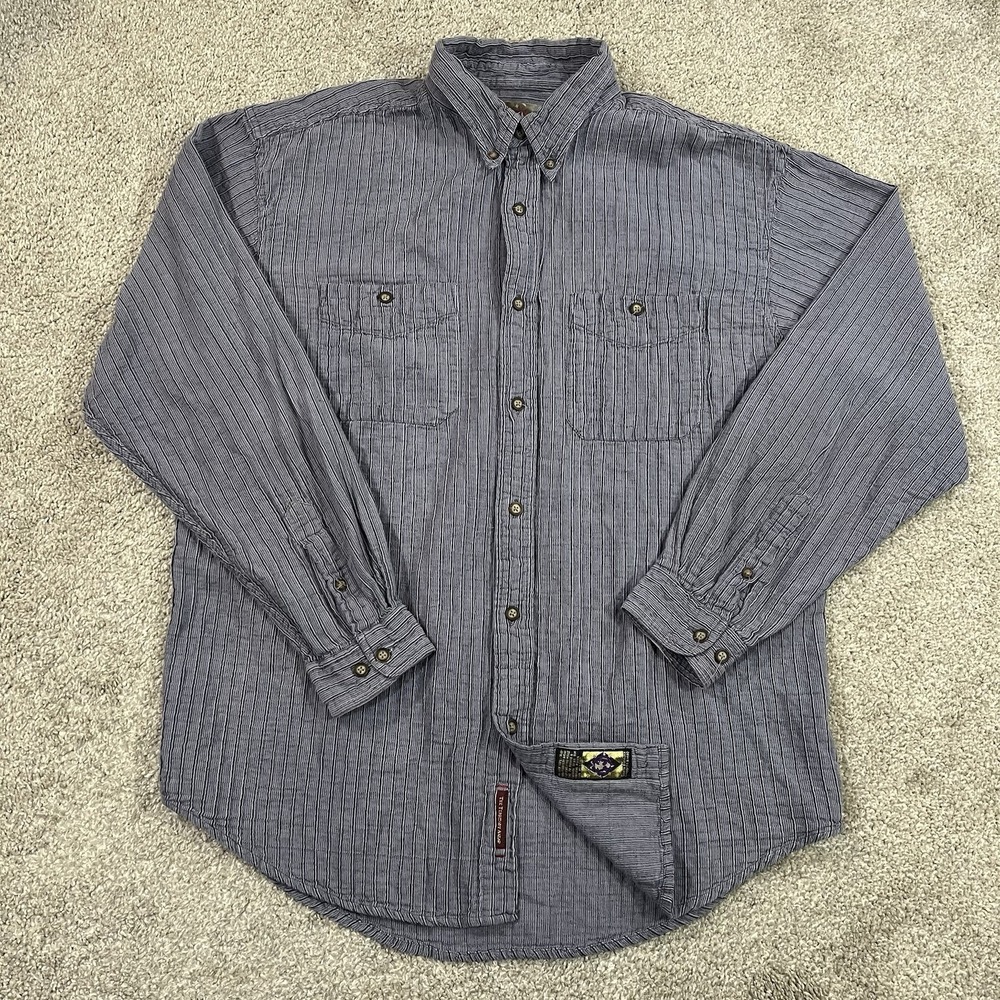 VTG Territory Ahead Textured Stripe Shirt XL Cotton Button Down Rugged Casual - Picture 4 of 10